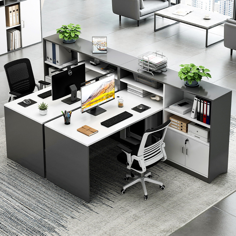 KW01 stil kontorbord - 2-4 Person Luxe Modern Workstation med opbevaringsskab, Executive Office Furniture Combination skrivebord til personalet